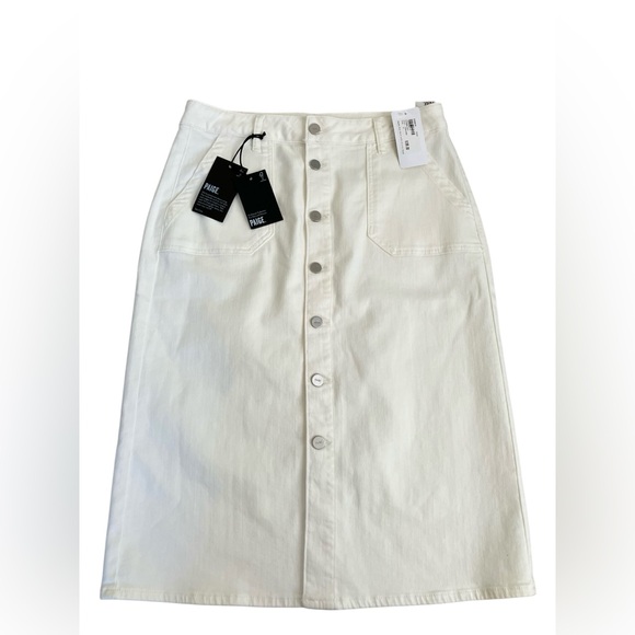 Paige Meadow Utility Patch Pockets Midi Denim Skirt In White NWT Size 31 - Picture 4 of 11